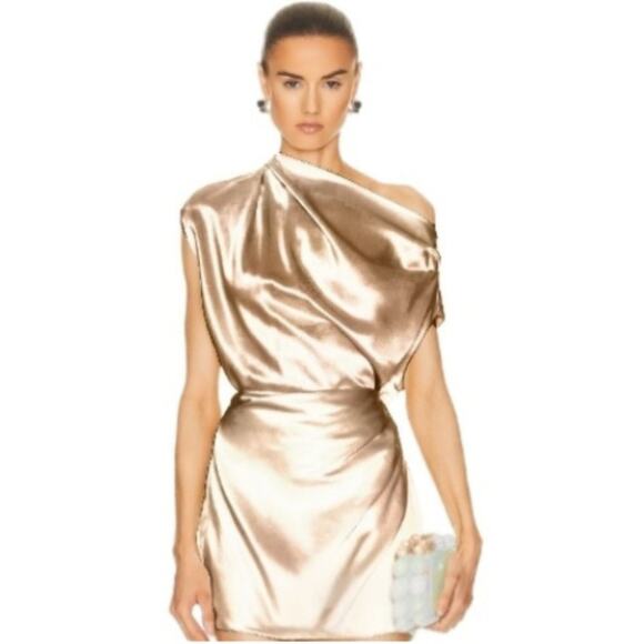 The Sei Cowl Neck Ruched Mini Dress in Rose Gold NWOT Size 4 - Picture 1 of 4